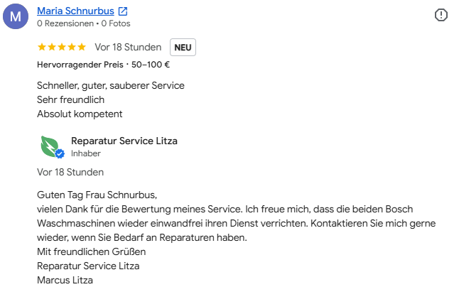 Reparatur von zwei Bosch Waschmaschinen Bewertung zur Reparatur von zwei Bosch Waschmaschinen