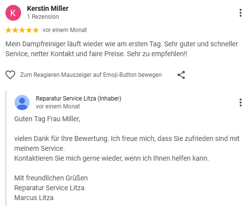 Bewertung Reparatur Service Litza