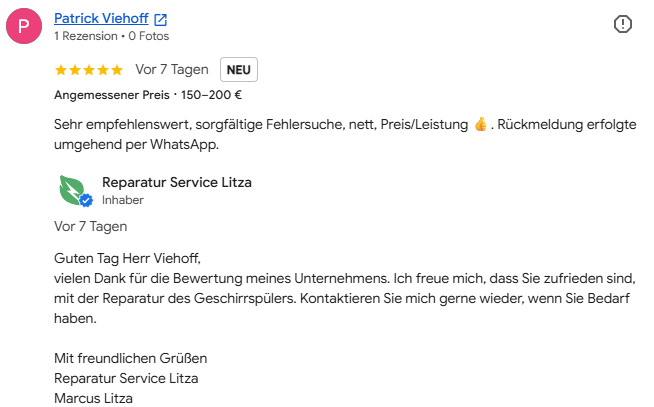 Reparatur AEG Geschirrspüler Bewertung zur Reparatur eines AEG Geschirrspülers