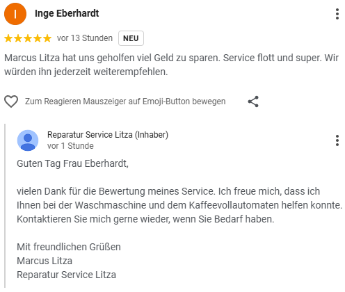 Bewertung Reparatur Service Litza