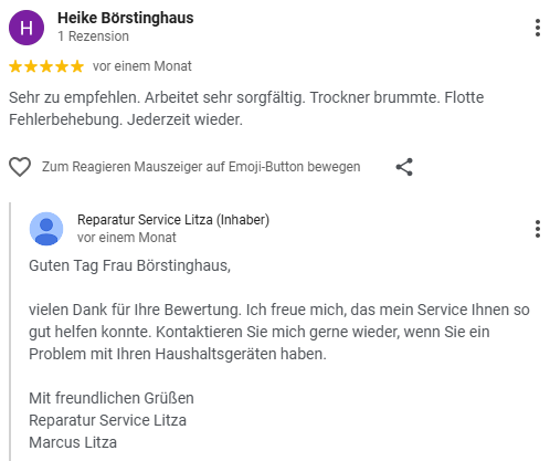 Bewertung Reparatur Service Litza